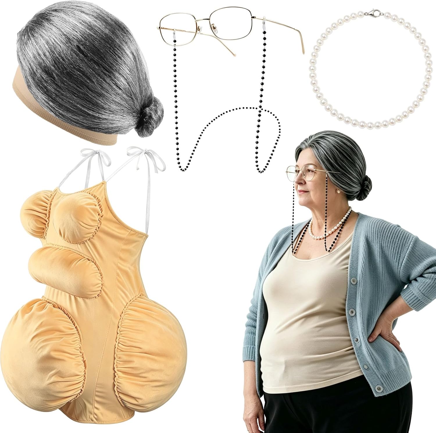Pearl Necklace - Costume da Donna Anziana con Pancia