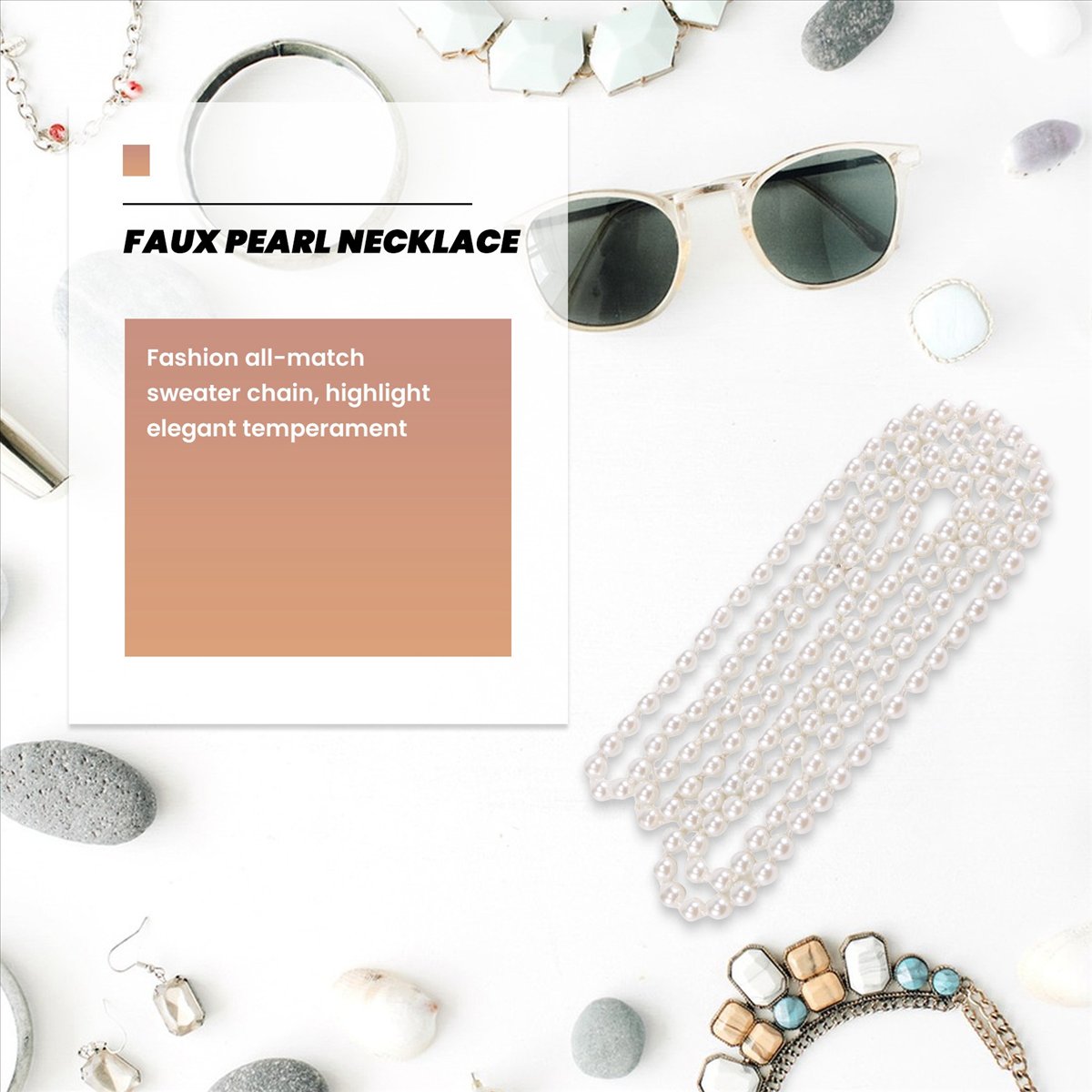 Pearl Necklace - Collana a catena lunga maglione ABQR
