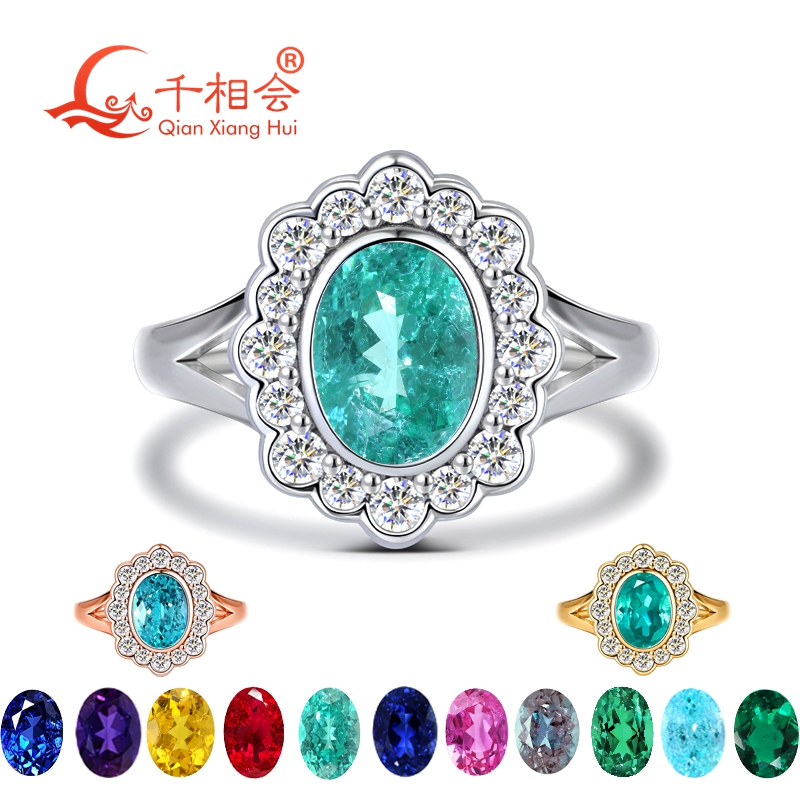 Moissanite Ring - Anello Halo con Tormalina Paraiba Ovale